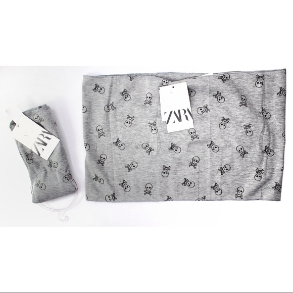 Zara NWT Skull & Bones Print Infinity Scarf - Picture 2 of 4